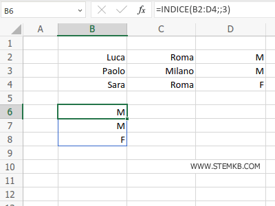 la funzione restituisce la terza colonna