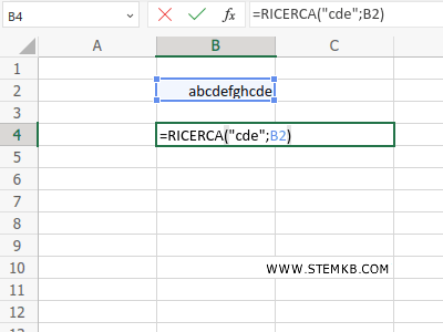 digita =RICERCA("cde";B2)