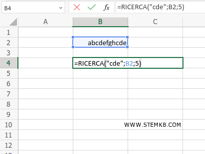 digita =RICERCA("cde";B2;5)