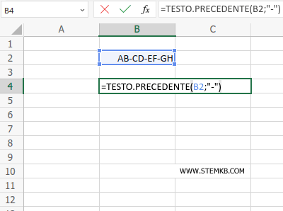 digita =TESTO.PRECEDENTE(B2;"-")
