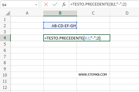 digita =TESTO.PRECEDENTE(B2;"-";2)