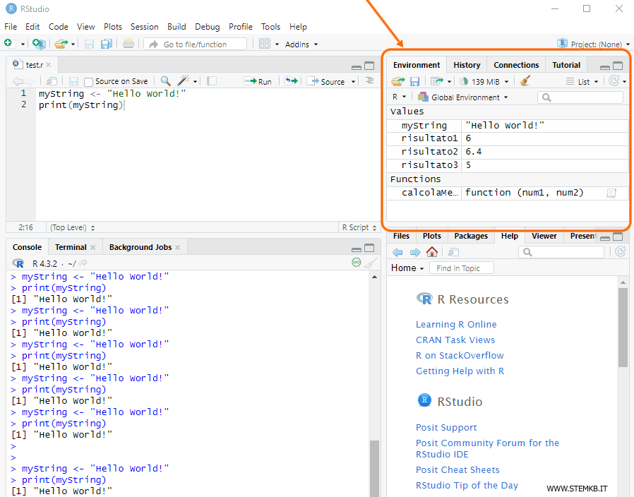 esempio RStudio variabili