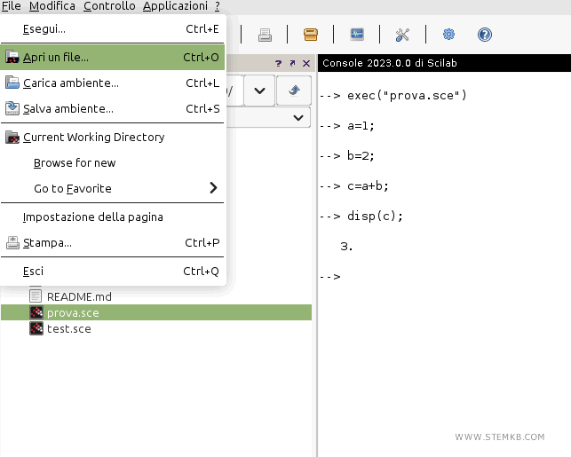 come aprire un file su Scilab