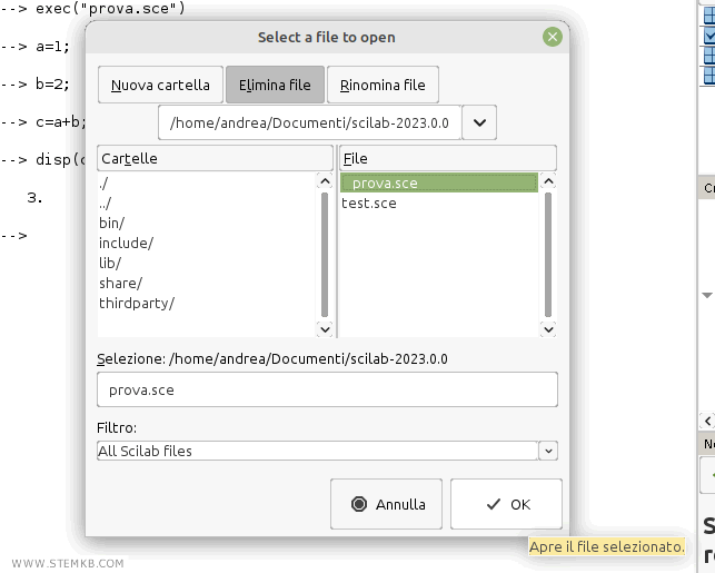 come aprire un file su Scilab