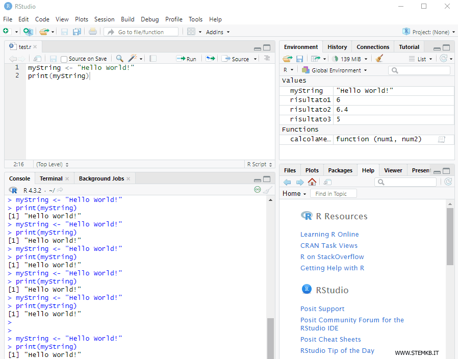 premi su File, poi New File, poi R Script